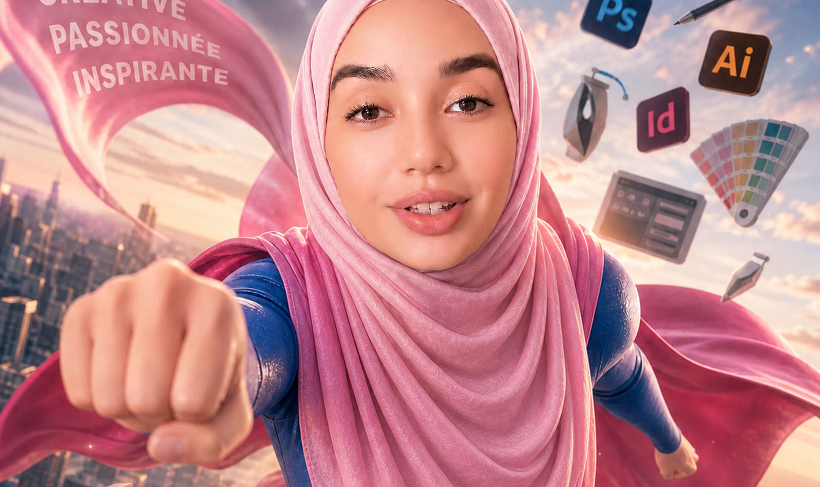 Oumaima, infographiste freelance à Casablanca, en Superwoman de la création graphique